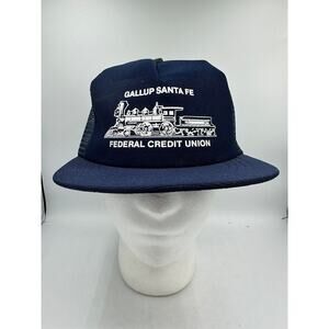Vtg Train Hat Gallup NM Snapback Trucker Blue Santa Fe Mesh FCU Credit Union